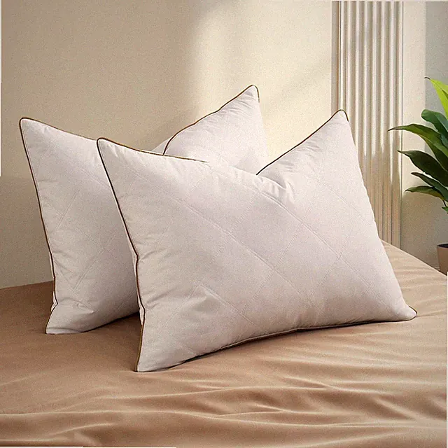 2 Pack HOTEL Goose Feather Soft Bed Pillows, 300TC Brushed Cover King or Queen