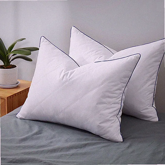 2 Pack HOTEL Goose Feather Soft Bed Pillows King or Queen, 300TC Brushed Cover