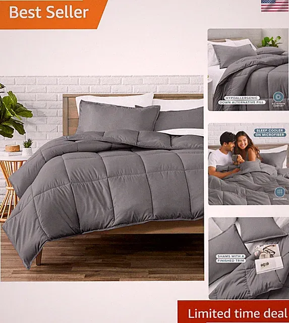 Comforter Set - King/California King Size - Ultra-Soft - Goose Down Alternati...