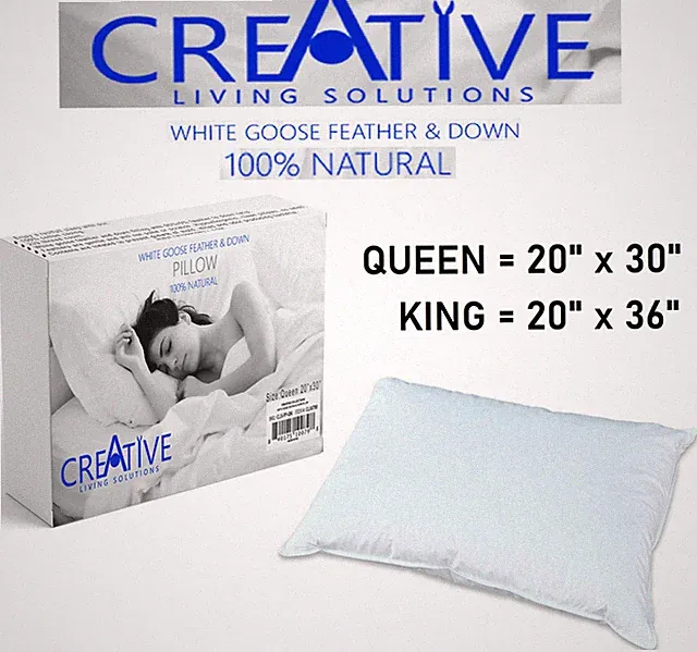 Creative Bed Pillows 100% Natural Goose Feather and Down 100% Cotton Case