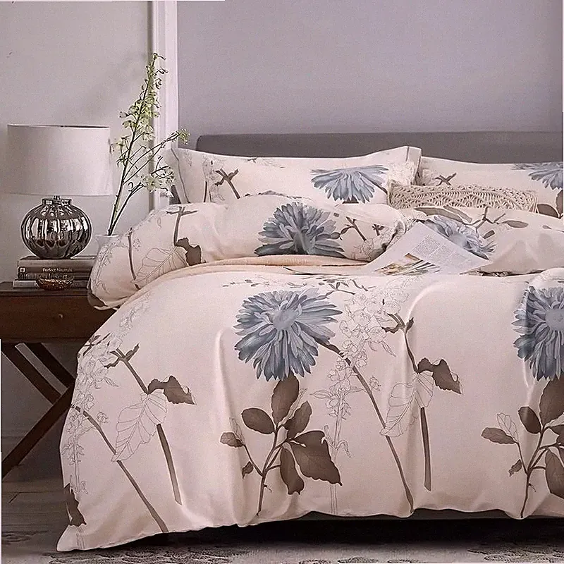 Floral Duvet Cover Set 3PCS Bed Set Soft Bedspread Feather Bedroom All Seasons