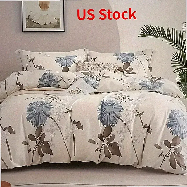 Flower Duvet Cover Set 3PCS Bed Set Soft Bedspread Feather Bedroom All Seasons