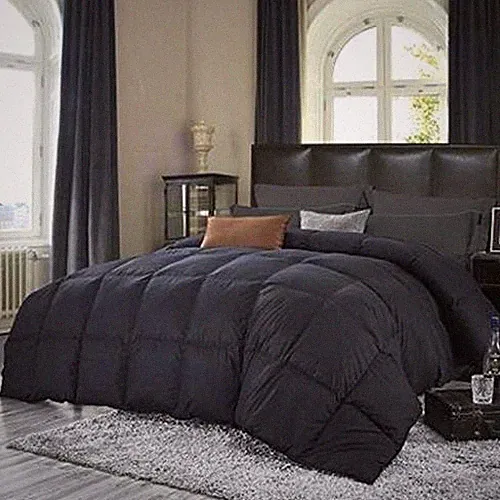 Goose Feather Down Comforter, 100% Egyptian Cotton Black (Size: Queen 90 x 90) _