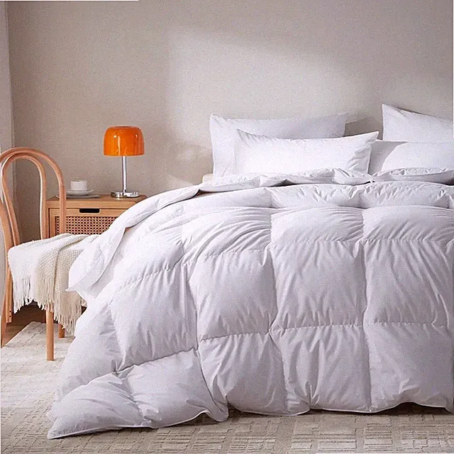 Luxurious Goose Feather Down Comforter Cal King Size, All Season White, 8 Corner