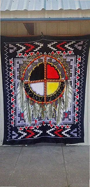 MEDICINE WHEEL FEATHER FEATHERS INDIAN SOUTHWEST QUEEN SIZE BLANKET BEDSPREAD