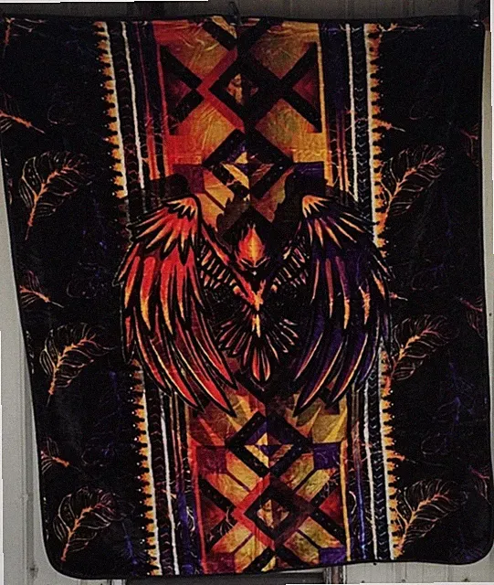 PHOENIX BIRD TRIBAL REBIRTH FEATHER INDIAN SOUTHWEST QUEEN BLANKET BEDSPREAD