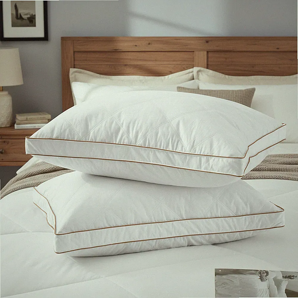 Set of 2 Bed Pillows Medium Support Gusset Down Feather Pillows, King or Queen